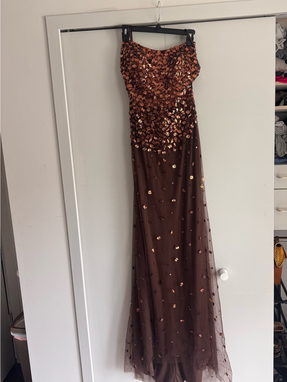 Strapless Brown Sequin Evening Gown